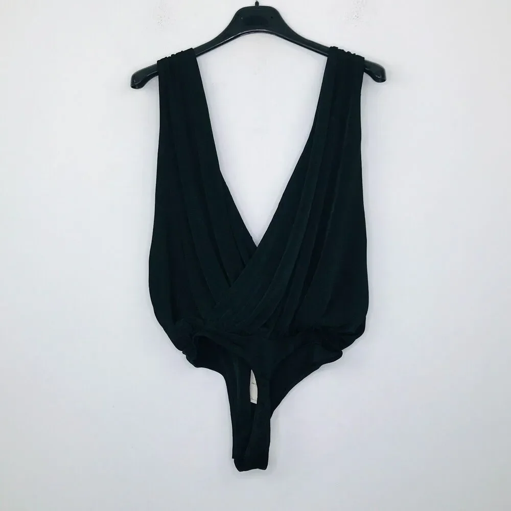Intimately Free People Women's Small Bodysuit Black Night Owl Surplice NWT CM5